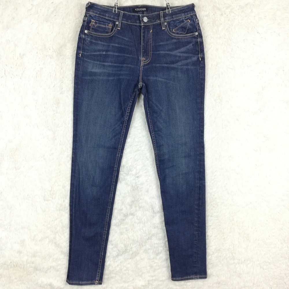 Vigoss Womens Jeans Chelsea High Rise Skinny Blue‎ Denim Whiskering Medium 29